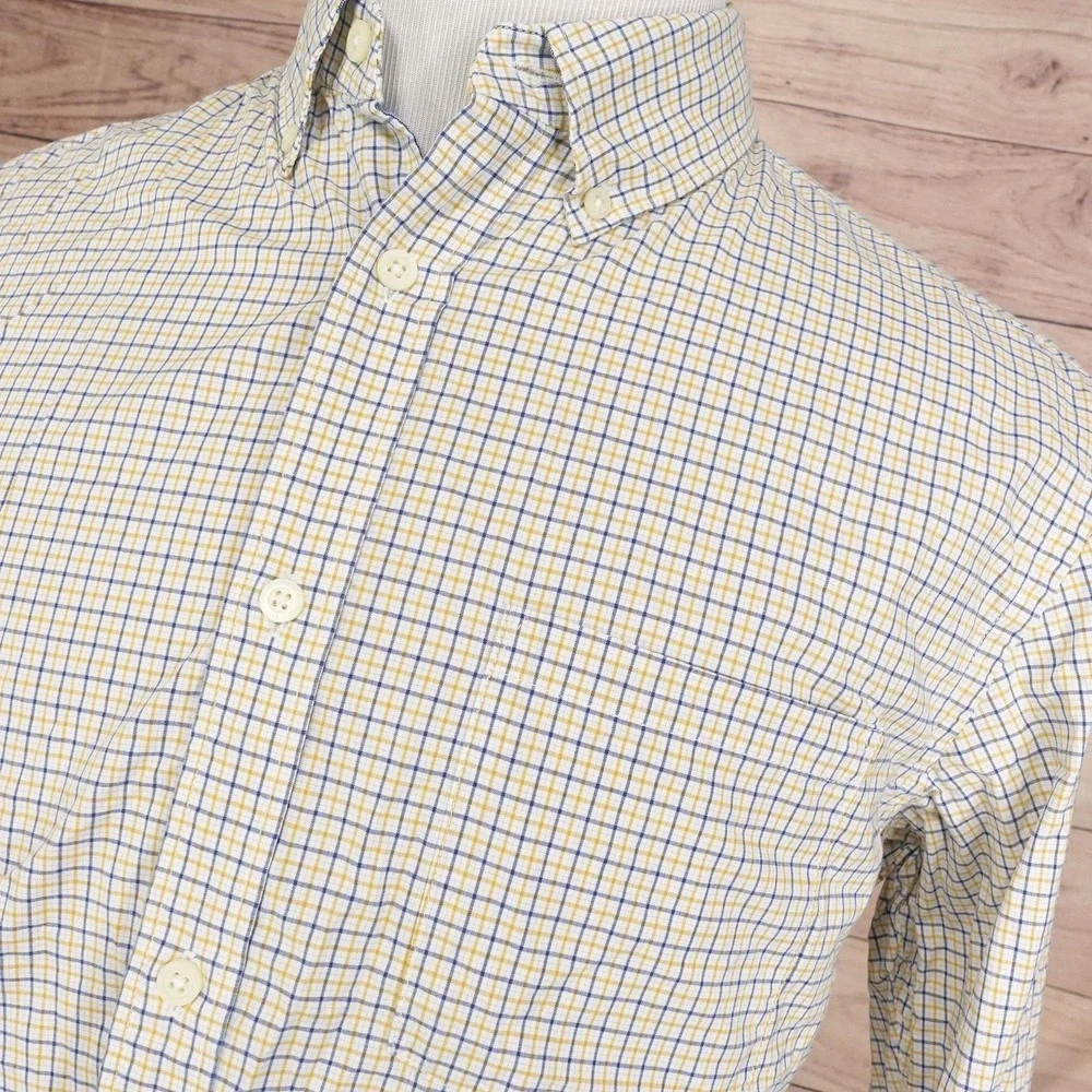 Banana Republic Shirt Mens Large Yellow‎ Blue Check Soft Wash Button Down Casual